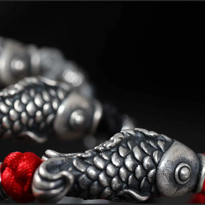 Bransoletka z plecionego sznurka z Buddha Stones w kolorze srebrnym i rybą Koi - Image 8