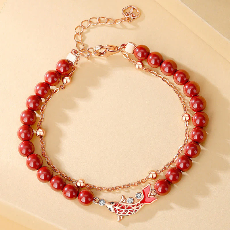 Bransoletka z podwójnym łańcuszkiem Buddha Stones 925 Sterling Silver Lucky Koi Fish Cinnabar Zircon Prosperity - Image 2