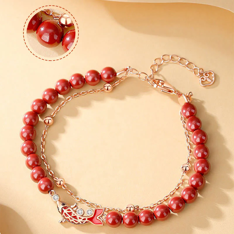Bransoletka z podwójnym łańcuszkiem Buddha Stones 925 Sterling Silver Lucky Koi Fish Cinnabar Zircon Prosperity - Image 9