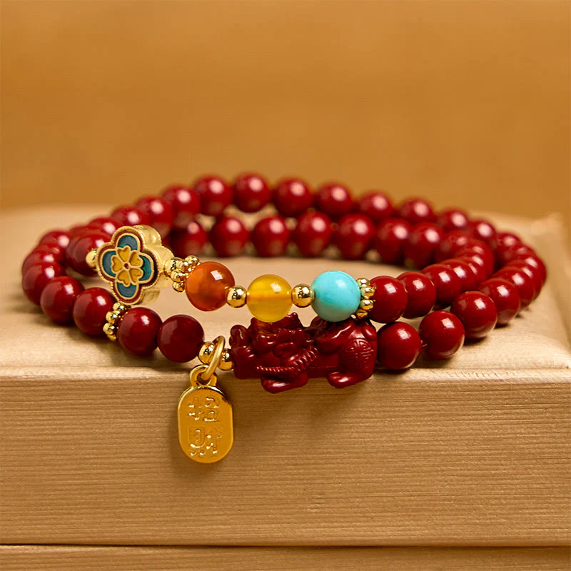 Bransoletka z podwójnym owinięciem z Buddha Stones Cinnabar PiXiu Fu Character Blessing - Image 2