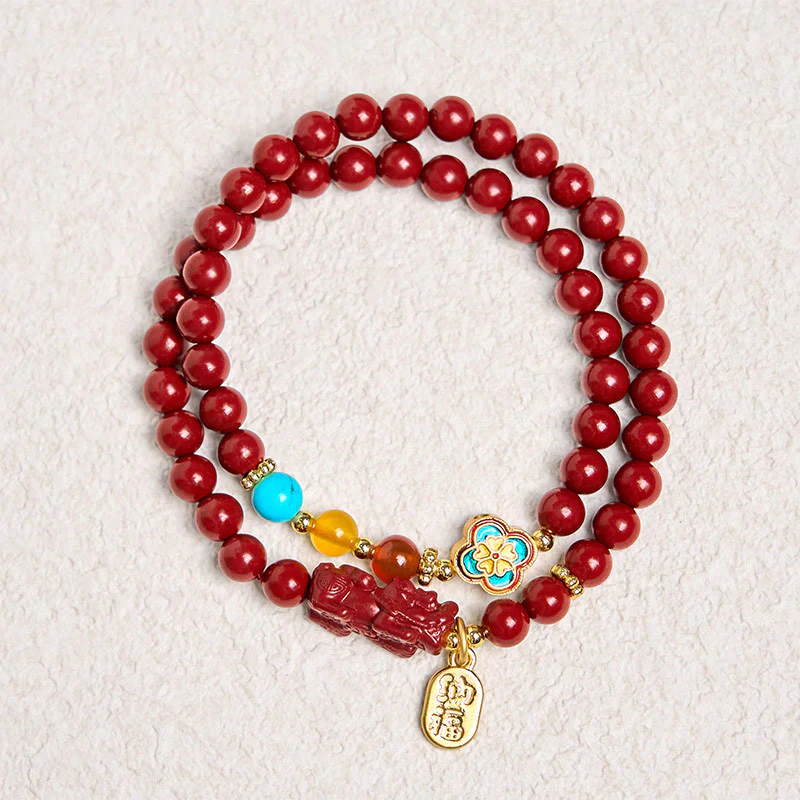 Bransoletka z podwójnym owinięciem z Buddha Stones Cinnabar PiXiu Fu Character Blessing - Image 6