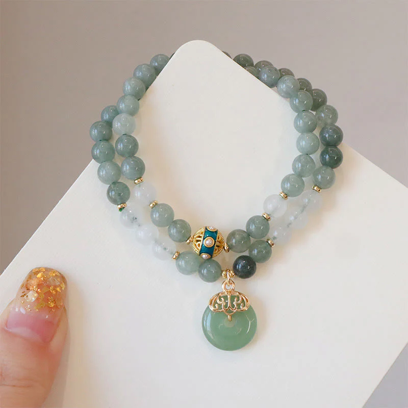 Bransoletka z pojedynczą podwójną warstwą jadeitu z klamrą szczęścia i Buddha Stones - Image 7