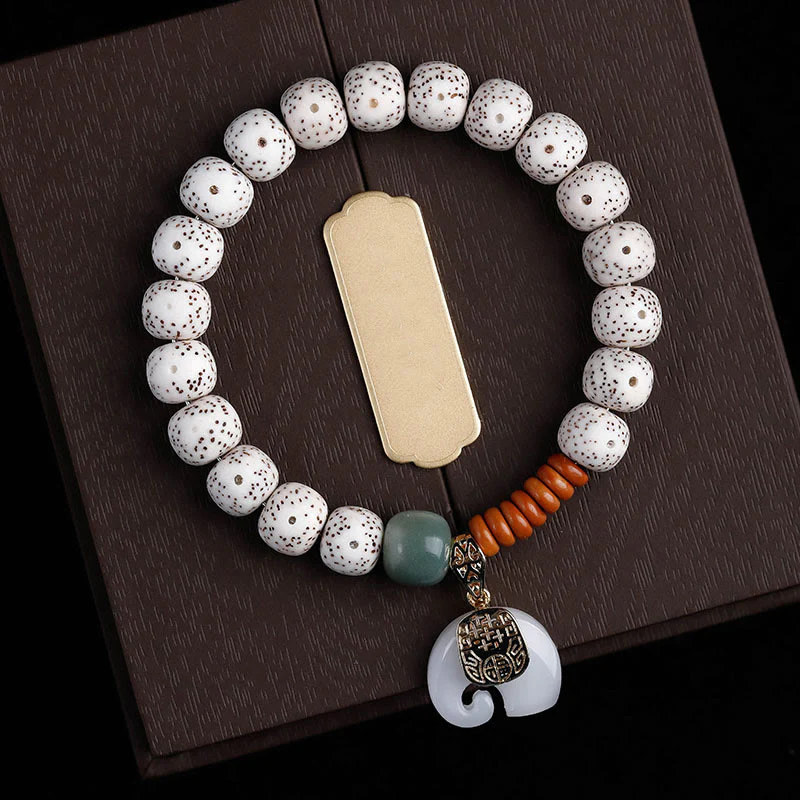 Bransoletka z ręcznie polerowanych Buddha Stones z motywem gwiazdy i księżyca Bodhi, wzorem słonia i wewnętrznym spokojem
