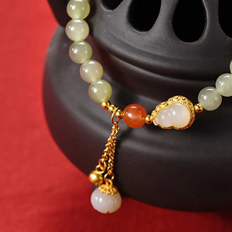 Bransoletka ze srebra próby 925 Hetian Jade Gourd Lotus Abundance Luck - Image 13