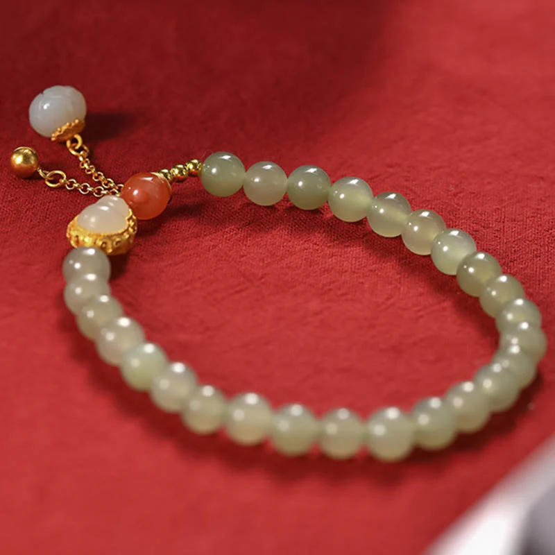 Bransoletka ze srebra próby 925 Hetian Jade Gourd Lotus Abundance Luck - Image 9