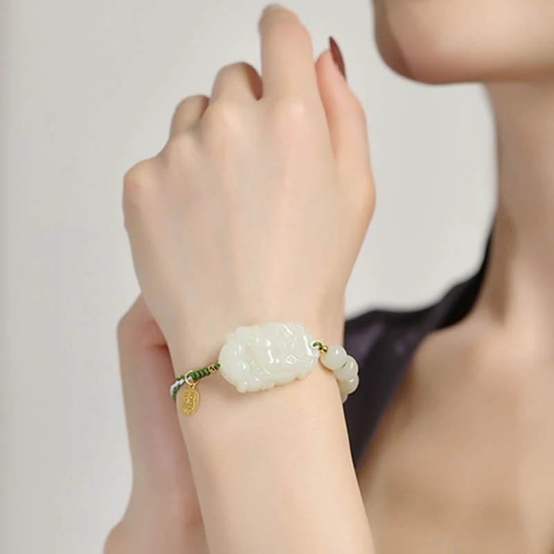 Bransoletka ze srebra próby 925 ze sznurka z chińskim znakiem zodiaku Hetian Jade - Image 5