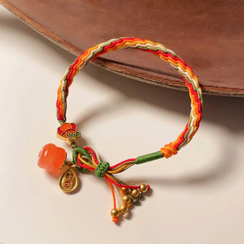 Bransoletka ze sznurka z węzłem warkoczowym i Buddha Stones Persimmon Red Agat Strength Reincarnation - Image 12