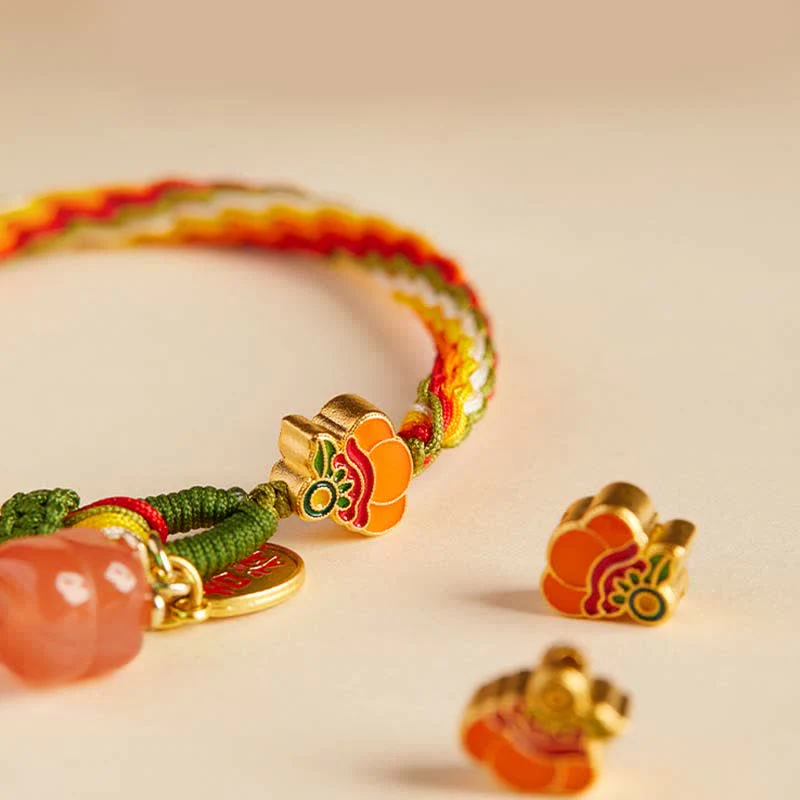 Bransoletka ze sznurka z węzłem warkoczowym i Buddha Stones Persimmon Red Agat Strength Reincarnation - Image 14