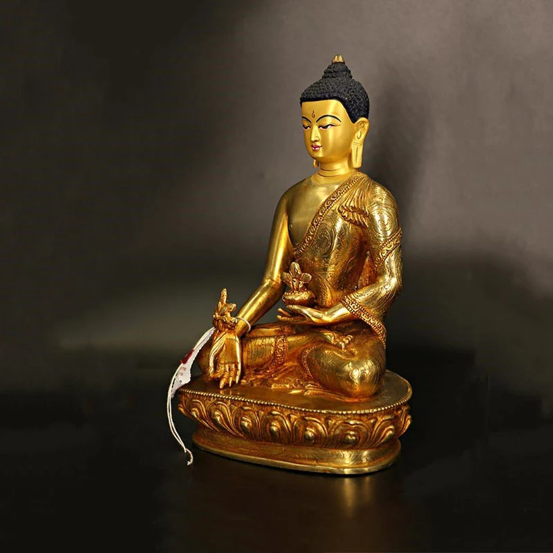 Budda Siakjamuni Medycyna Budda Współczucie Miedź Pozłacana Statua Dekoracja - Image 6