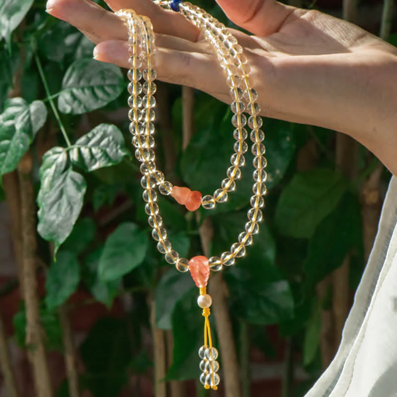 Buddha Stones 108 Koraliki Mala 925 Srebro Sterling Naturalny Cytryn Czerwony Agat Biały Jade Bransoletka z Zawieszką Dobrobytu - Image 15