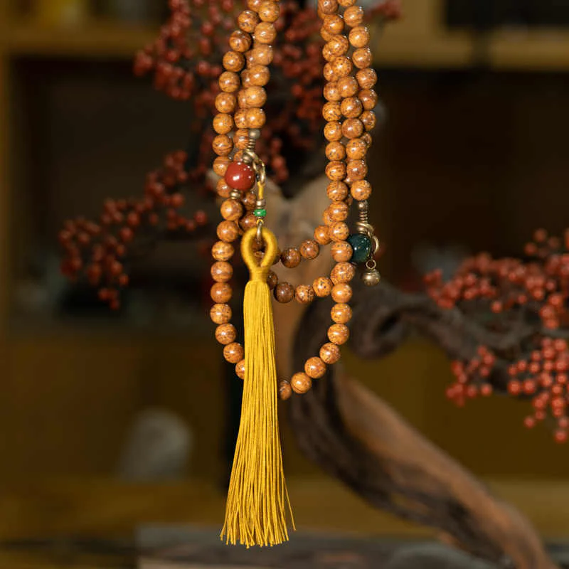 Buddha Stones 108 Koraliki Mala Bodhi Nasiona Mądrości Spokoju Bransoletka z Chwostem - Image 10