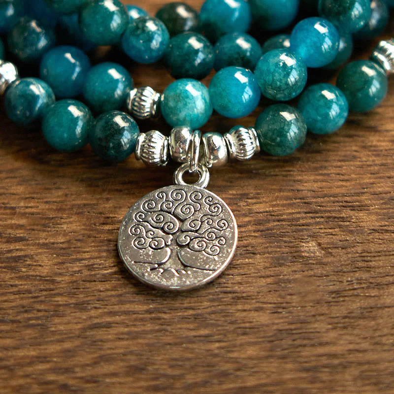 Buddha Stones 108 Koraliki Mala Koraliki Apatytowe Om Drzewo Życia Bransoletka Buddy Lotosu - Image 10