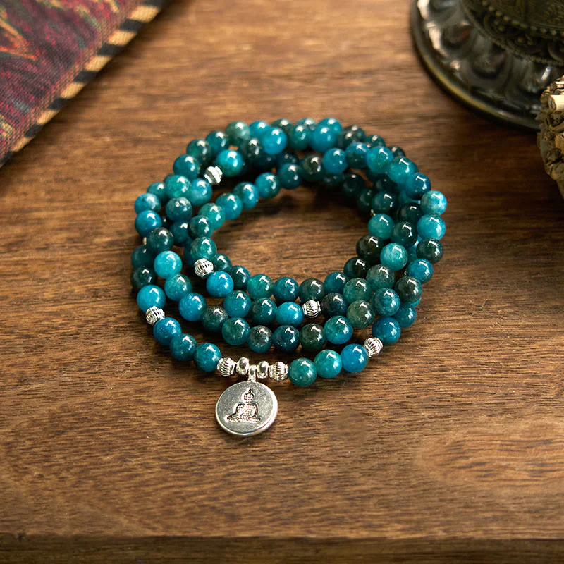 Buddha Stones 108 Koraliki Mala Koraliki Apatytowe Om Drzewo Życia Bransoletka Buddy Lotosu - Image 18