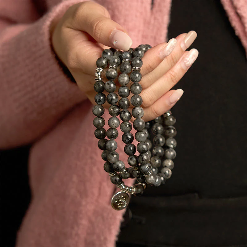 Buddha Stones 108 Koraliki Mala Wielowarstwowe Naturalne Czarne Błyszczące Kamień Bransoletka Lotus Positivity - Image 3