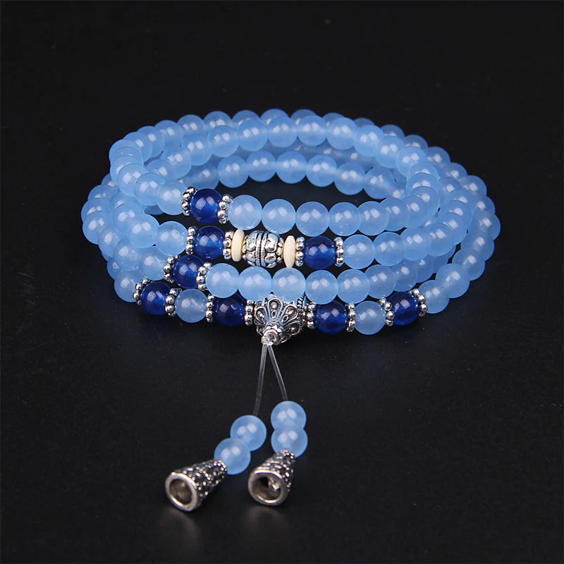 Buddha Stones 108 Koraliki Niebieski Kryształ Uzdrawiająca Bransoletka Mala