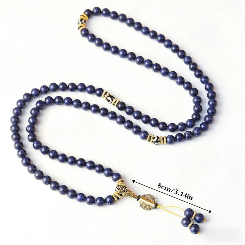 Buddha Stones 108 koralików Lazuryt Lapis Lazuli Trójoczny koralik Dzi Pozytywna Mala - Image 5