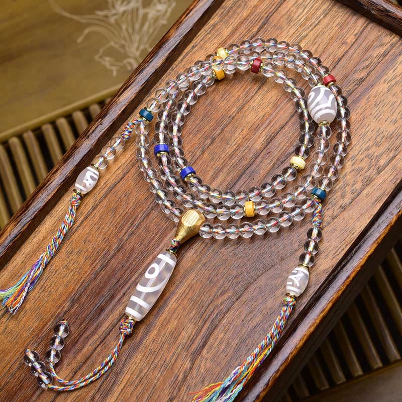 Buddha Stones 108 koralików Liuli Crystal Dzi Koralik Agat Błogosławieństwa Tassel Mala - Image 14