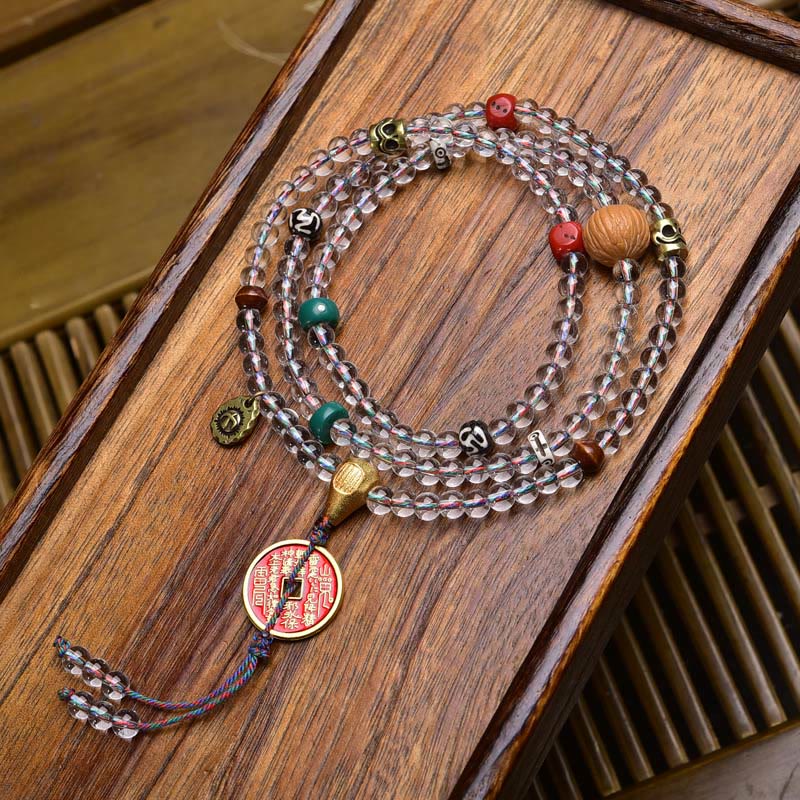 Buddha Stones 108 koralików Liuli Crystal Dzi Koralik Agat Błogosławieństwa Tassel Mala - Image 17
