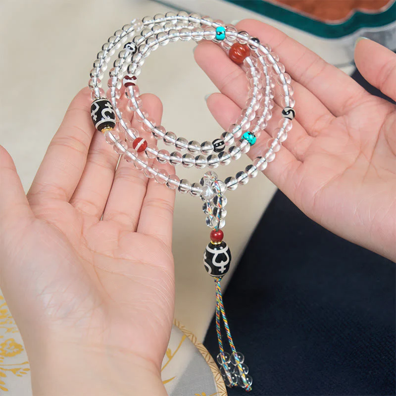 Buddha Stones 108 koralików Liuli Crystal Dzi Koralik Agat Błogosławieństwa Tassel Mala - Image 4