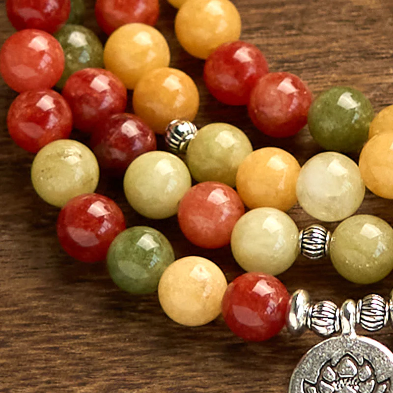 Buddha Stones 108 Koraliki Mala Naturalny Kolorowy Kamień Topaz Czerwony Jaspis Zielony Jaspis Bransoletka Ochronna Lotosu - Image 6