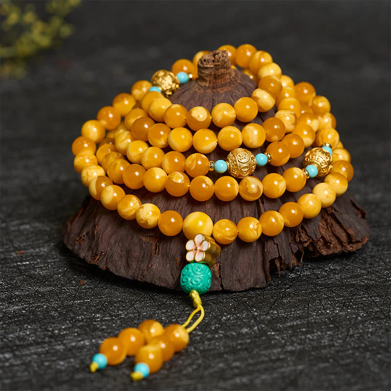 Buddha Stones 108 koralików z bursztynu tybetańskiego Om Mani Padme Hum Mala - Image 2