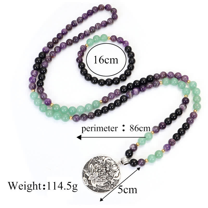 Buddha Stones 108 Mala Beads Ametyst Zielony Awenturyn Lotus Medytacyjna Bransoletka - Image 16