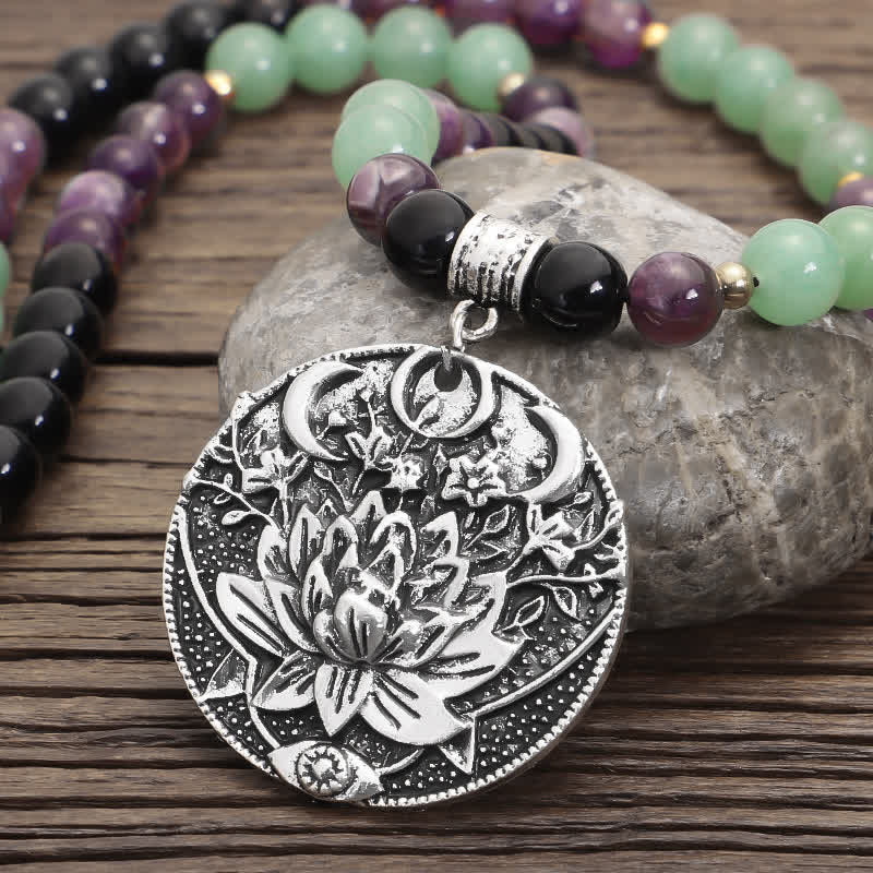 Buddha Stones 108 Mala Beads Ametyst Zielony Awenturyn Lotus Medytacyjna Bransoletka - Image 4
