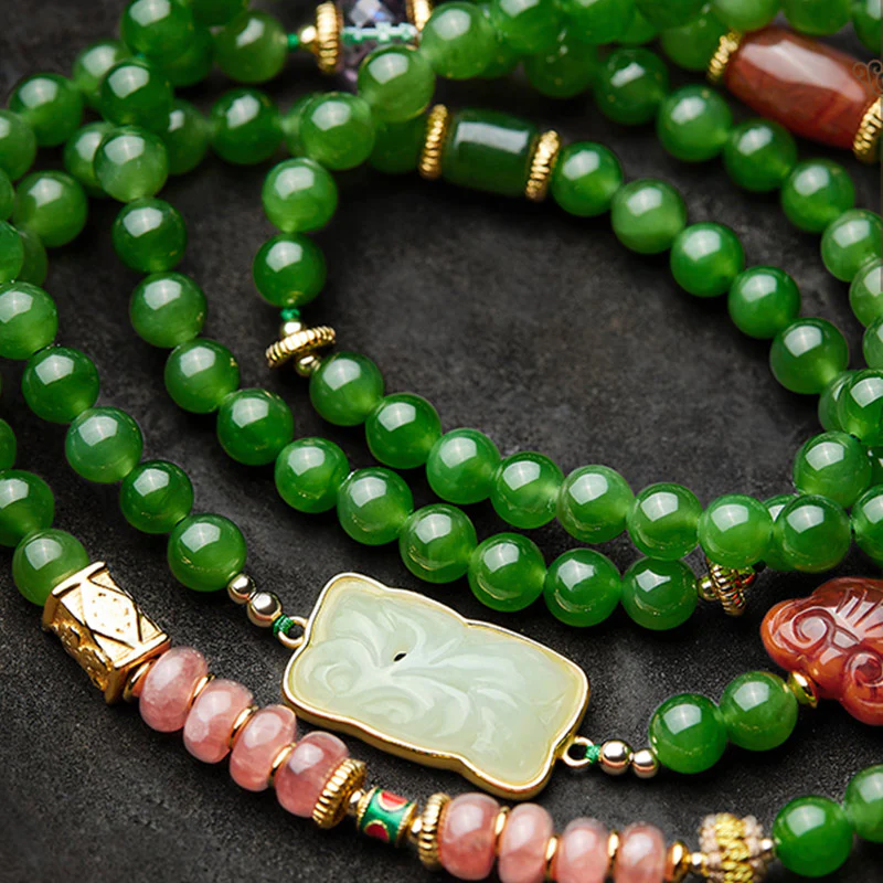 Buddha Stones 108 Mala Beads Cyan Jade Red Agat Bransoletka Szczęścia Śmiejącego Się Buddy - Image 13