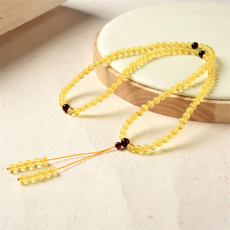 Buddha Stones 108 Mala Beads Naturalny Bursztyn Przezroczysta Bransoletka Antystresowa - Image 5
