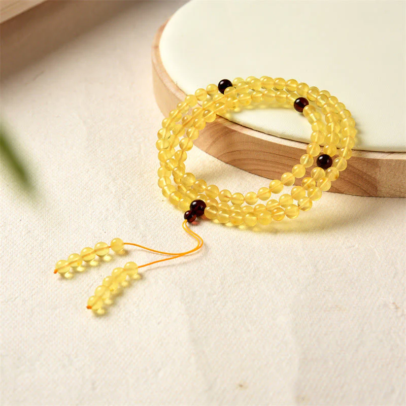 Buddha Stones 108 Mala Beads Naturalny Bursztyn Przezroczysta Bransoletka Antystresowa - Image 6
