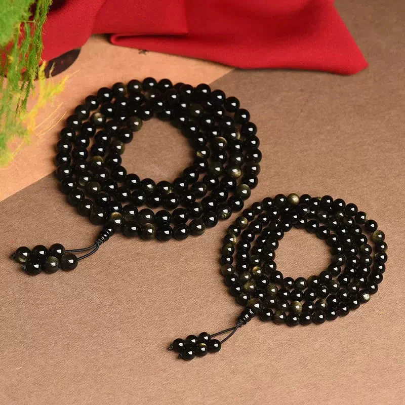 Buddha Stones 108 Mala Beads Naturalny Złoty Połysk Obsydian Bransoletka Bogactwa - Image 6