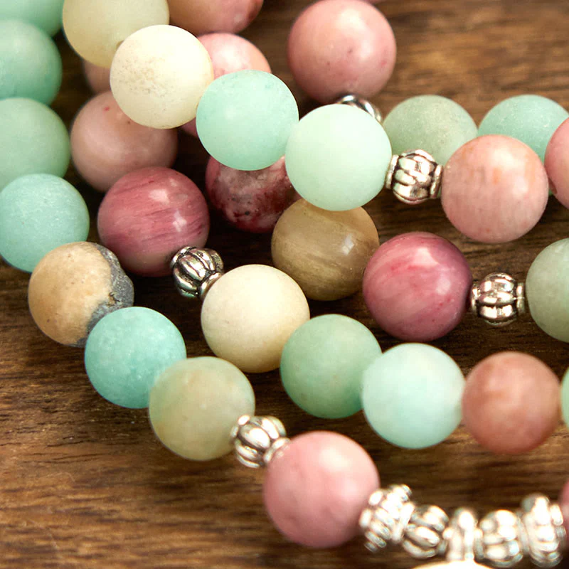Buddha Stones 108 Mala Beads Rodonit Amazonit Bransoletka lecznicza Lotus - Image 7