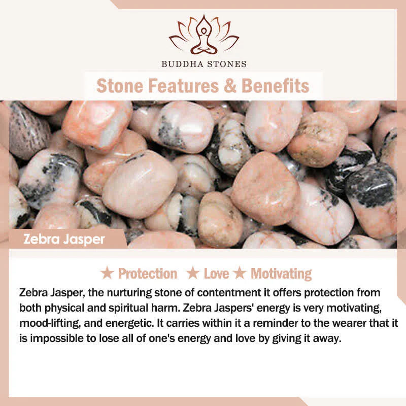 Buddha Stones 108 Mala Beads Sodalit Zebra Jasper Kryształ Lotus Strength Bransoletka - Image 7