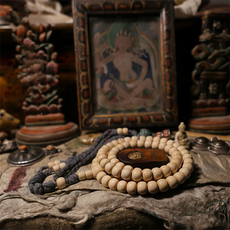 Buddha Stones 108 Mala Koraliki Abelia Biflora Drewno Odpędzające Złe Duchy Mala Nadgarstek