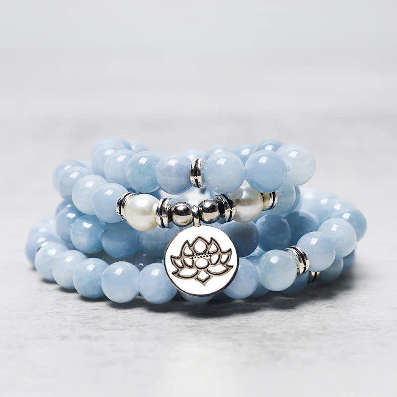 Buddha Stones 108 Mala Koraliki Akwamaryn Uzdrawiająca Bransoletka - Image 3