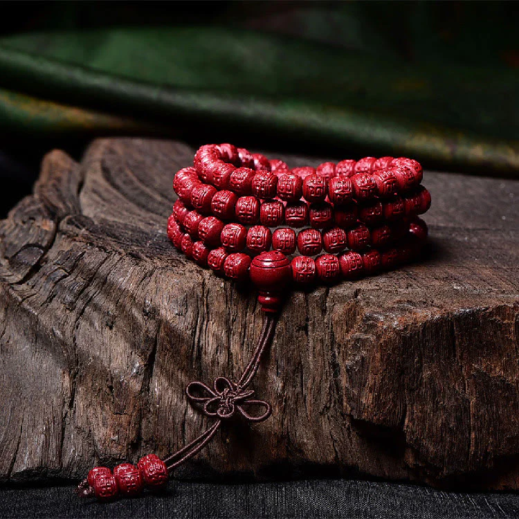 Buddha Stones 108 Mala Koraliki Cynober Om Mani Padme Hum Wzór Grawerowana Bransoletka Błogosławieństwa - Image 14