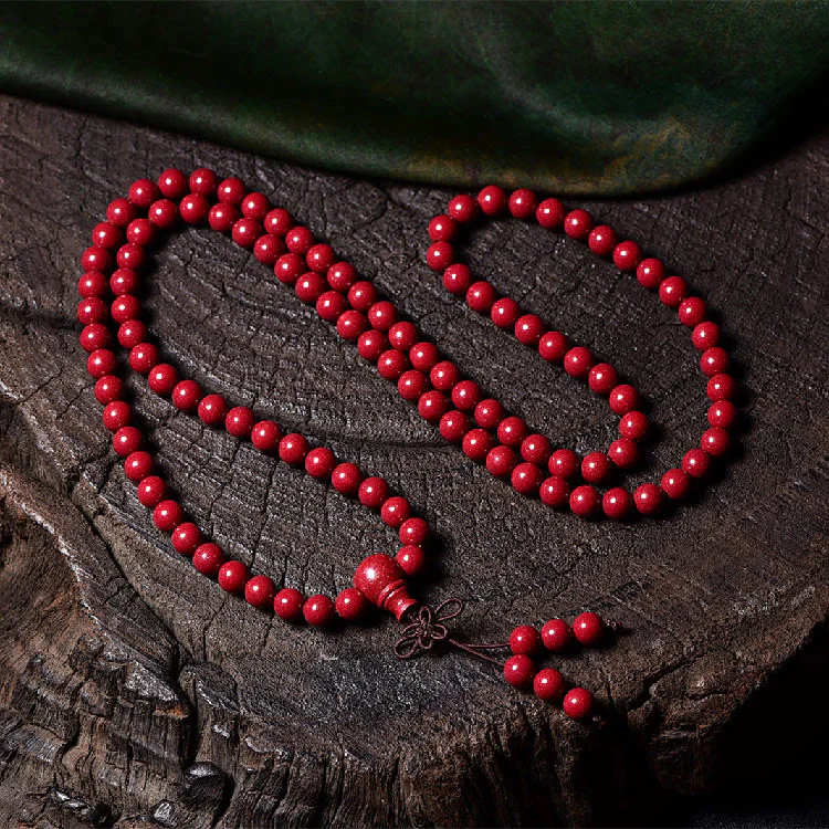 Buddha Stones 108 Mala Koraliki Cynober Om Mani Padme Hum Wzór Grawerowana Bransoletka Błogosławieństwa - Image 16