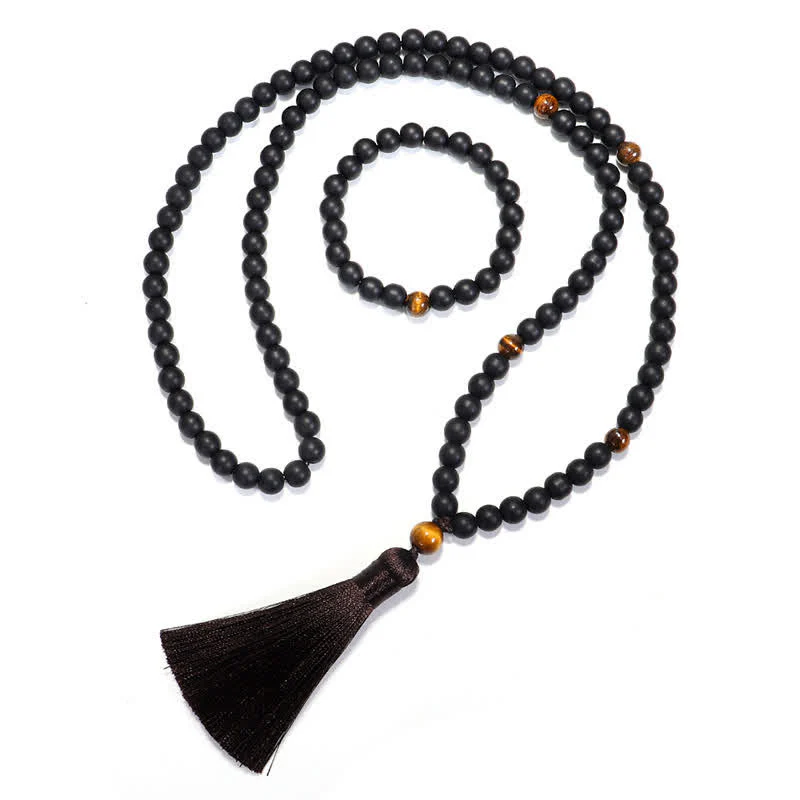 Buddha Stones 108 Mala Koraliki Mrożone Kamień Tygrysie Oko Równowaga Bransoletka Naszyjnik Wisiorek - Image 10