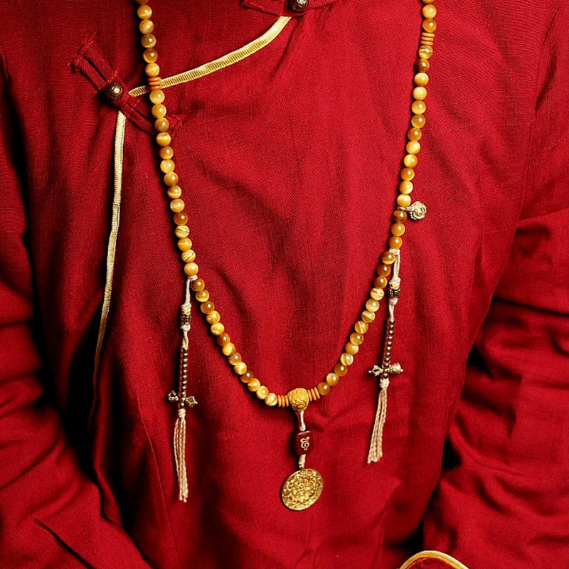Buddha Stones 108 Mala Koraliki Naturalne Tygrysie Oko Miedź Dorje Ochrona Bransoletka z Chwostem - Image 10