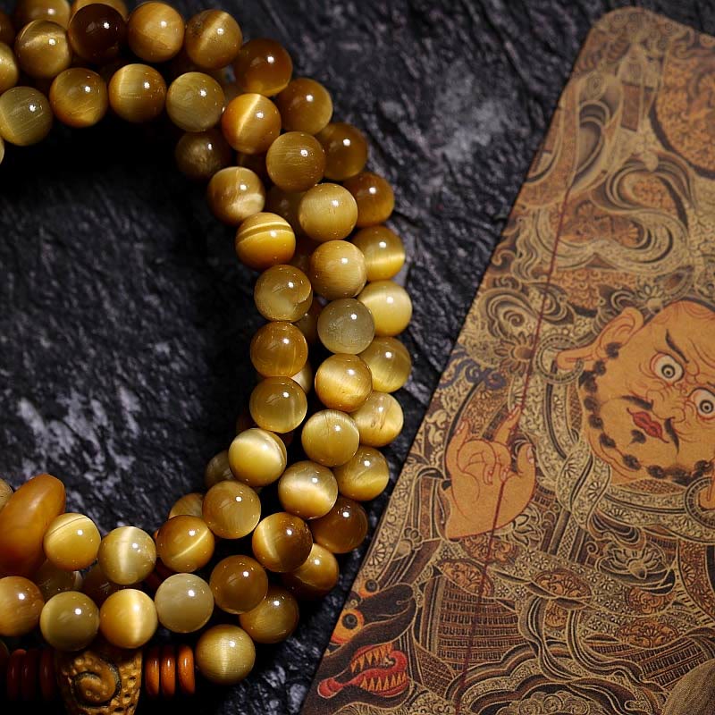 Buddha Stones 108 Mala Koraliki Naturalne Tygrysie Oko Miedź Dorje Ochrona Bransoletka z Chwostem - Image 2