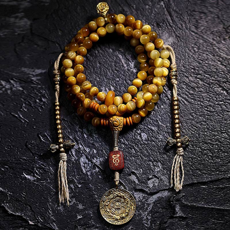 Buddha Stones 108 Mala Koraliki Naturalne Tygrysie Oko Miedź Dorje Ochrona Bransoletka z Chwostem - Image 25
