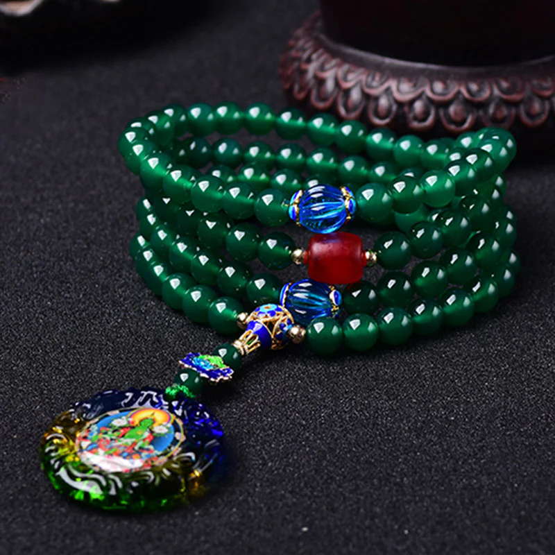 Buddha Stones 108 Mala Koraliki Naturalny Zielony Agat Bodhisattwa Zielona Tara Manifestacja Charm Bransoletka - Image 2