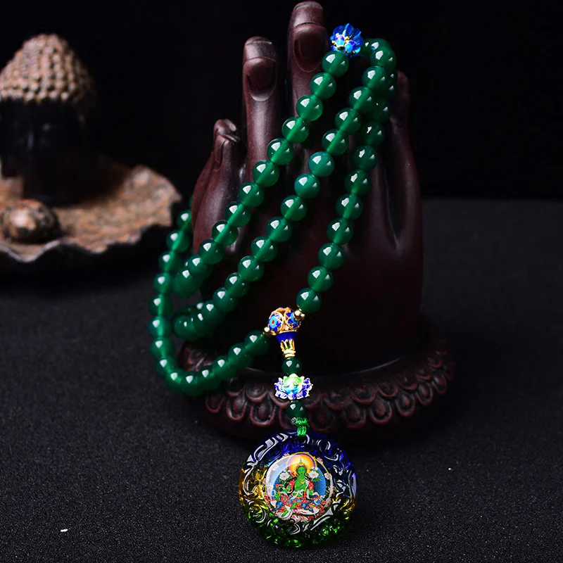 Buddha Stones 108 Mala Koraliki Naturalny Zielony Agat Bodhisattwa Zielona Tara Manifestacja Charm Bransoletka - Image 3