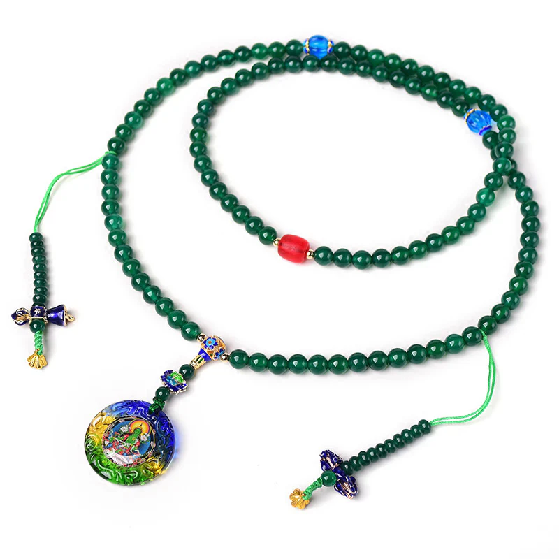 Buddha Stones 108 Mala Koraliki Naturalny Zielony Agat Bodhisattwa Zielona Tara Manifestacja Charm Bransoletka - Image 5