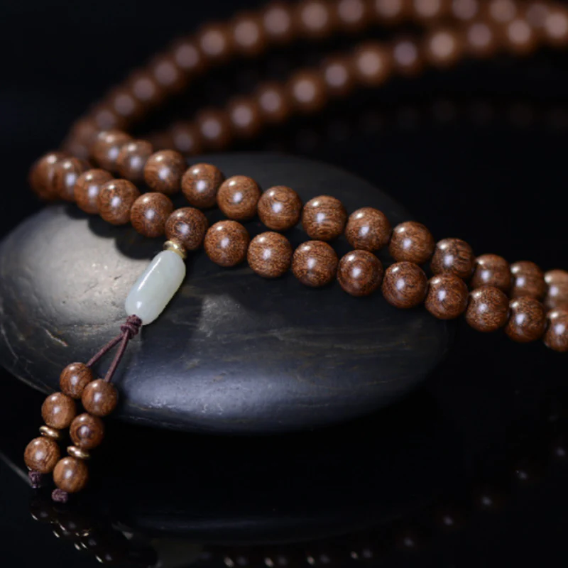 Buddha Stones 108 Mala Koraliki Rosewood Jade Calm Bransoletka - Image 10