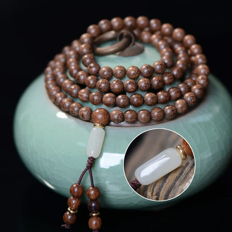 Buddha Stones 108 Mala Koraliki Rosewood Jade Calm Bransoletka - Image 14
