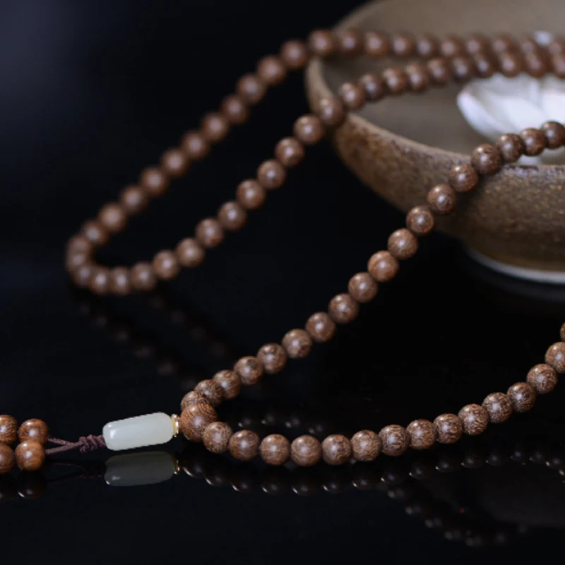 Buddha Stones 108 Mala Koraliki Rosewood Jade Calm Bransoletka - Image 3