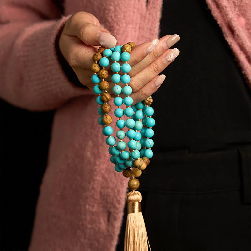 Buddha Stones 108 Mala Koraliki Turkusowy Obrazek Jaspis Koraliki Tassel Balance Bransoletka - Image 4