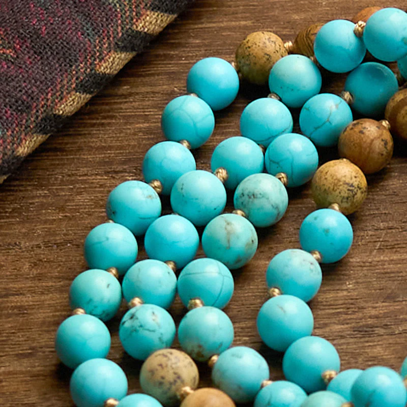 Buddha Stones 108 Mala Koraliki Turkusowy Obrazek Jaspis Koraliki Tassel Balance Bransoletka - Image 6