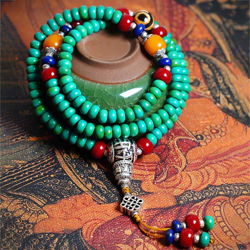 Buddha Stones 108 Mala Koraliki Tybetański Turkus Dzi Koraliki Ochrona Bransoletka - Image 11